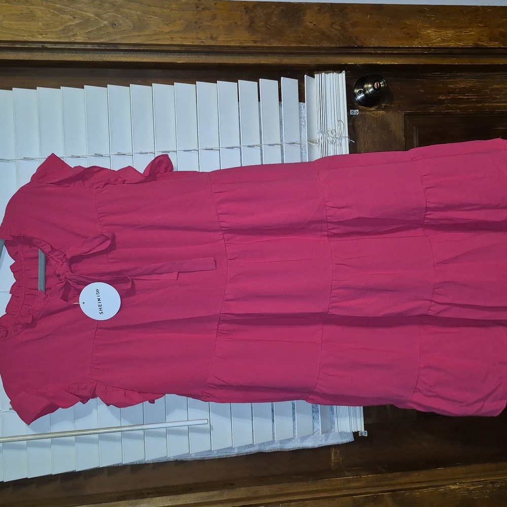 SHEIN VCAY Size 4XL HOT PINK RUFFLE TIERED BABYDOLL DRESS. NWT. - Picture 8 of 10